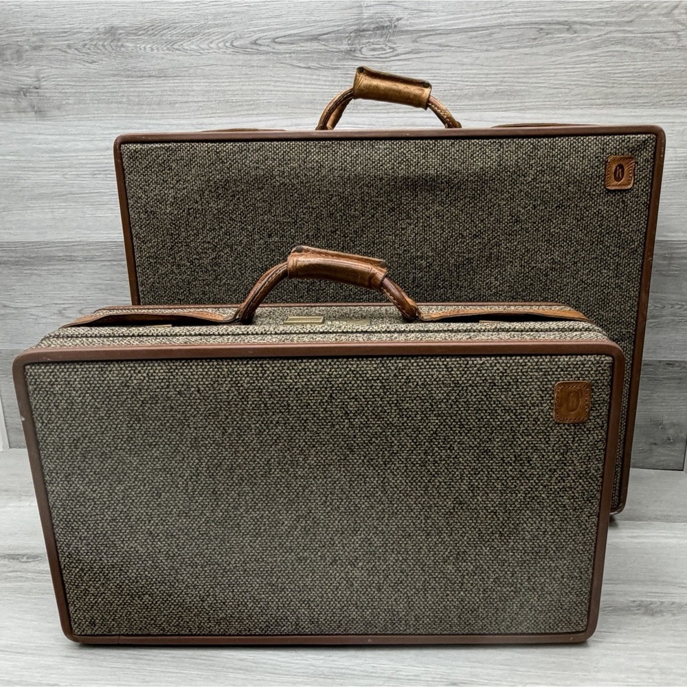 Vintage MCM Hartmann Tweed + Leather 2 Piece Luggage Set  22F005